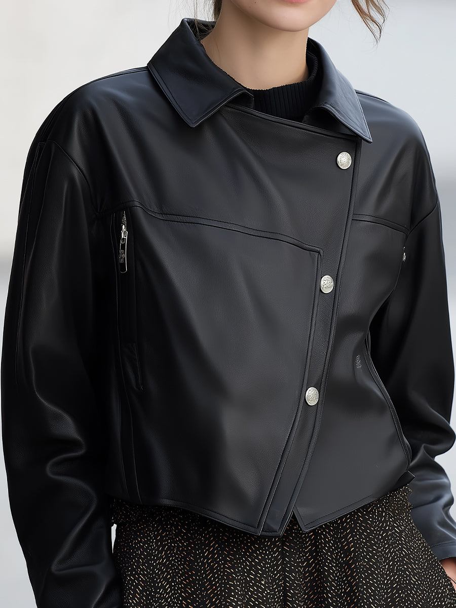 Black Asymmetrical Faux Leather Jacket