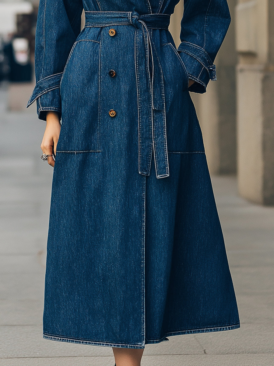 Double-Breasted Denim Trench Coat