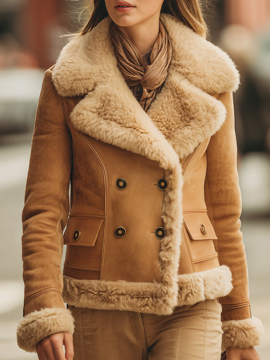 Women's Shearling-Lined Suede Aviator Jacket