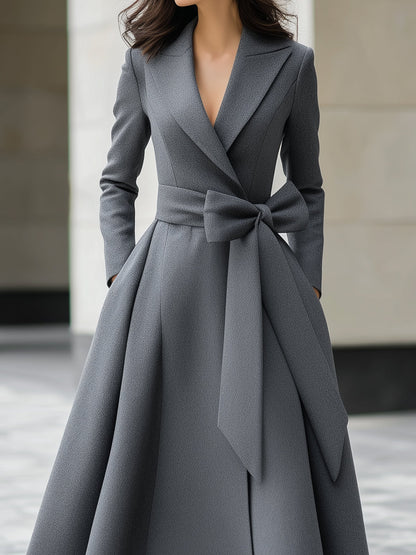 Belted A-line Coat Dress With Bow Belt Detail