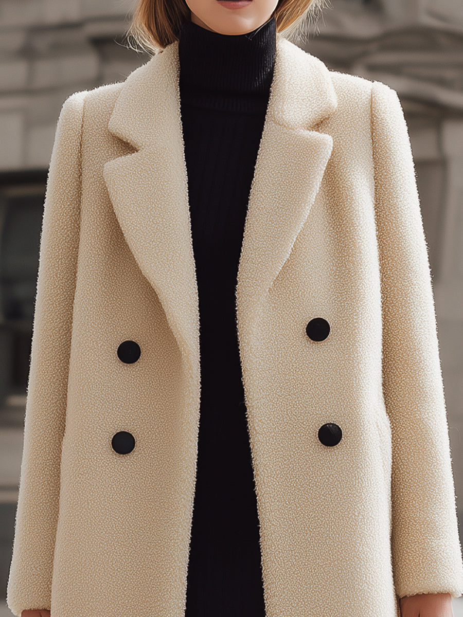 Cream - Colored Textured Wool Coat