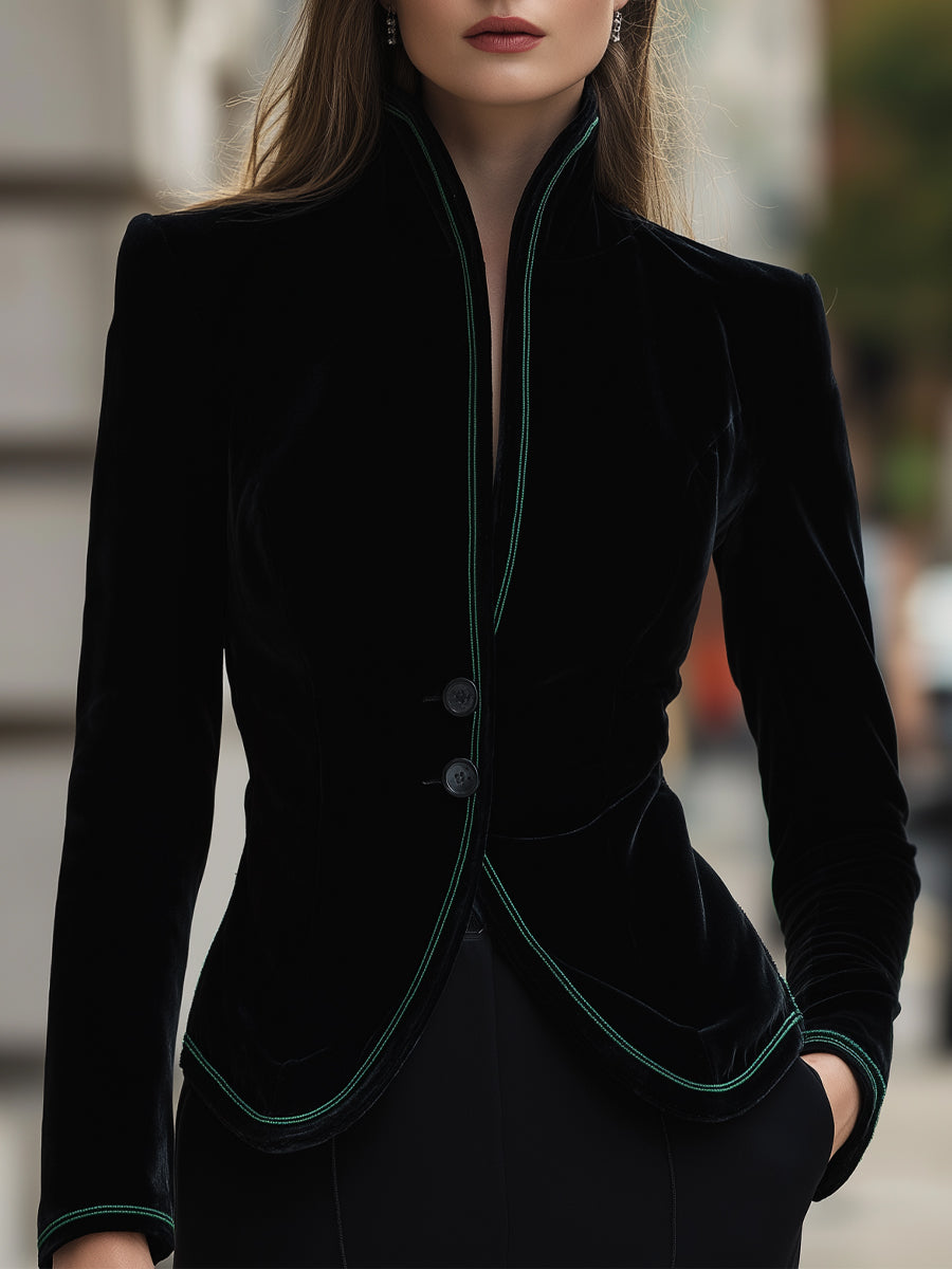 Velvet Tailored Jacket With Contrast Trim