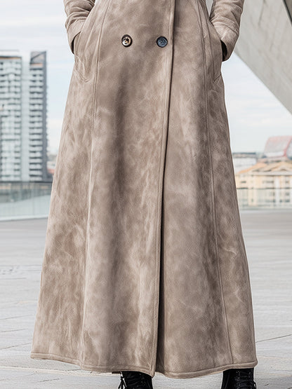Taupe Suede Longline Trench Coat