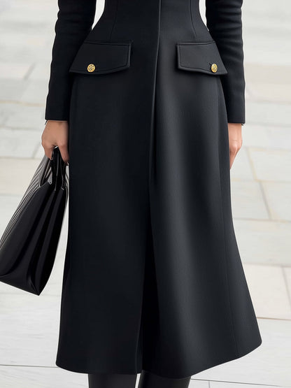 Structured Wool-Blend Coat Dress With Military Details