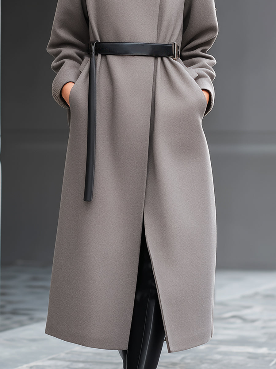 Taupe Coat With Minimalist Belted Design