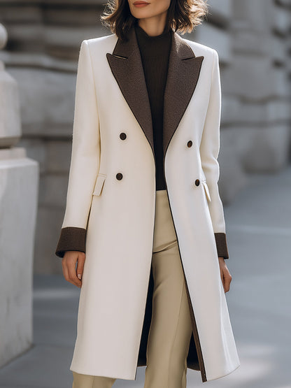 Wool-Blend Contrast Lapel Long Coat