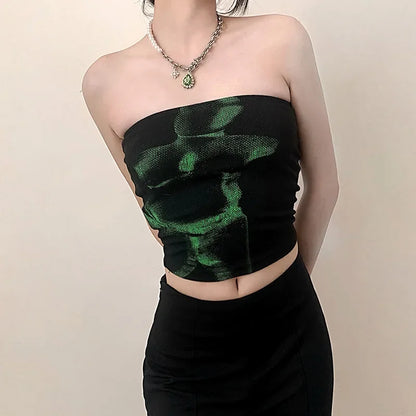Vintage Crop Punk Basic Strapless Backless Top