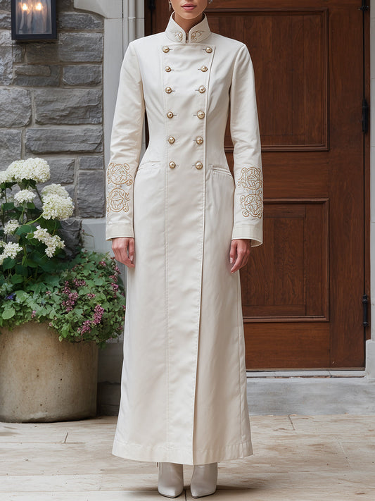Ivory Embroidered Military-Inspired Coat