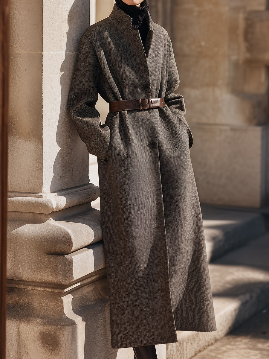 Charcoal Belted Wool Overcoat