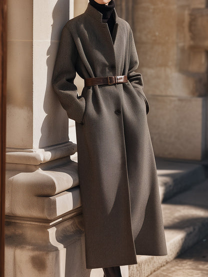 Charcoal Belted Wool Overcoat