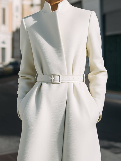 White Belted Structured Midi Coat