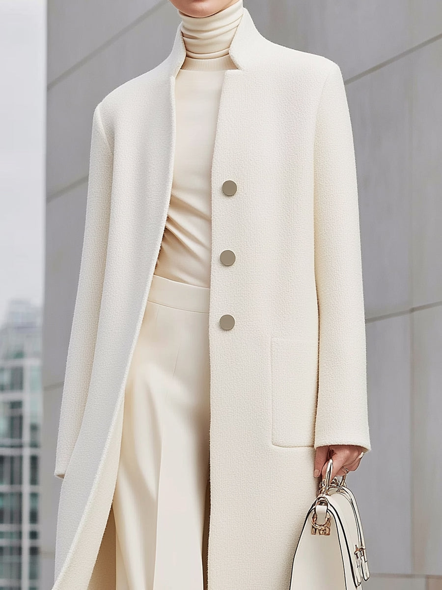 Ivory Minimalist Longline Wool Coat