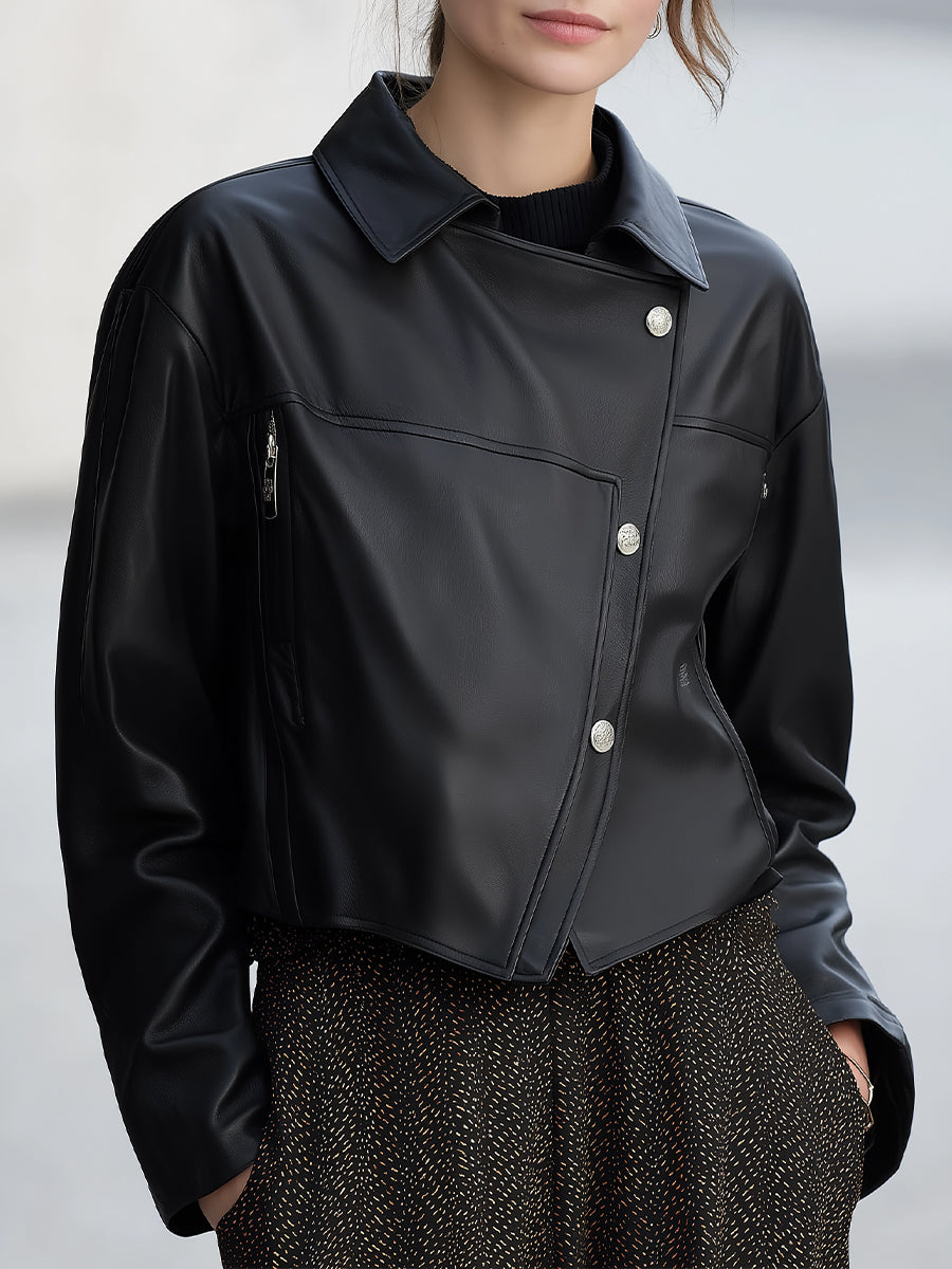 Black Asymmetrical Faux Leather Jacket