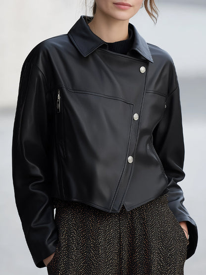 Black Asymmetrical Faux Leather Jacket