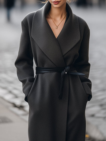 Charcoal Wool Wrap Coat With Belt