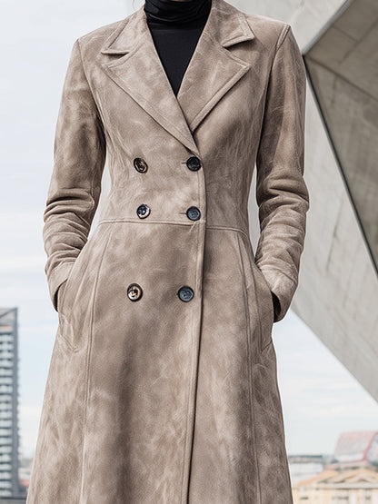 Taupe Suede Longline Trench Coat