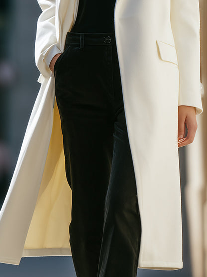 Timeless Elegance White Wool Long Coat