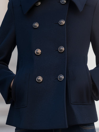 Classic Navy Double-Breasted Wool Peacoat