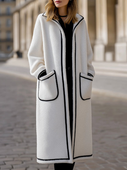 Contrast Piped Wool-Blend Longline Coat