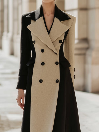Black & Beige Color-Block Wool Coat