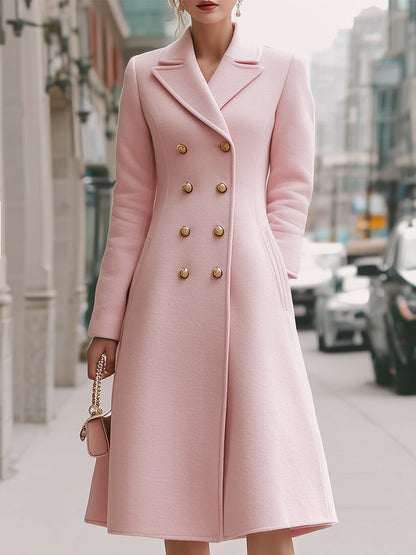 Elegant Double-Breasted Wool Coat In Blush Pink