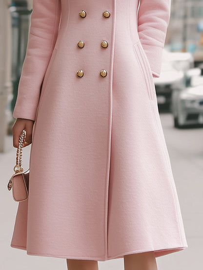 Elegant Double-Breasted Wool Coat In Blush Pink