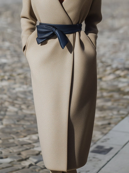 Beige Faux Fur Collar Wrap Coat