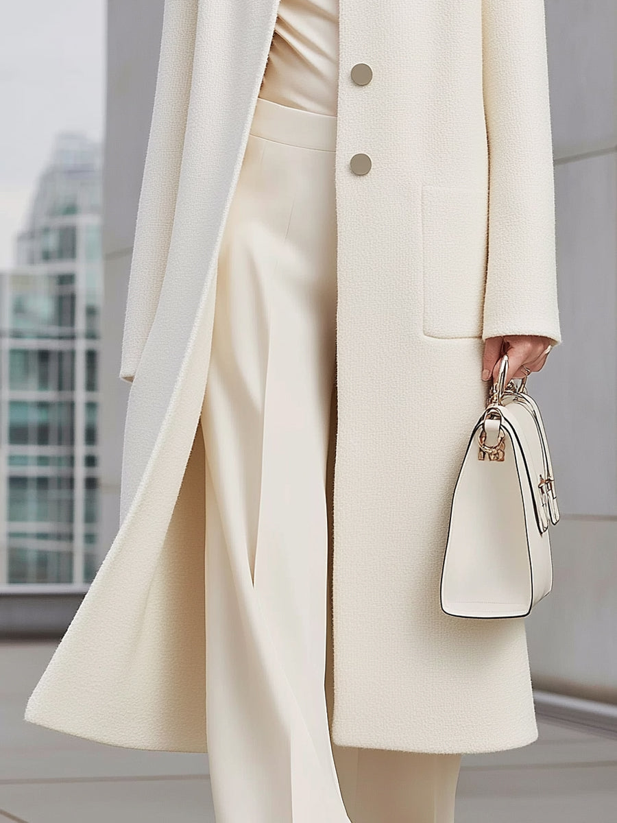 Ivory Minimalist Longline Wool Coat