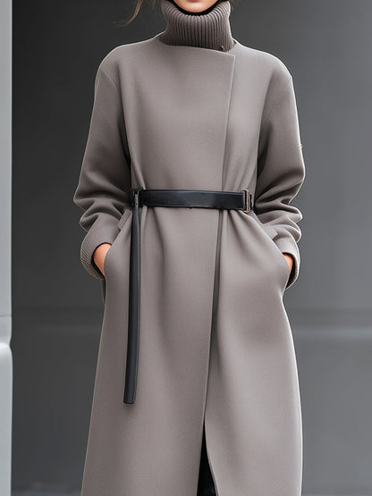 Taupe Coat With Minimalist Belted Design
