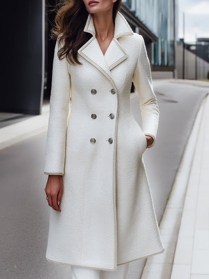 Elegant Double-Breasted Textured Wool-Blend Coat
