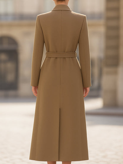 Chic Belted Long Camel Coat