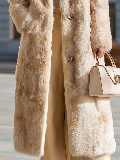 Women's Long Faux Fur Coat In Champagne Beige