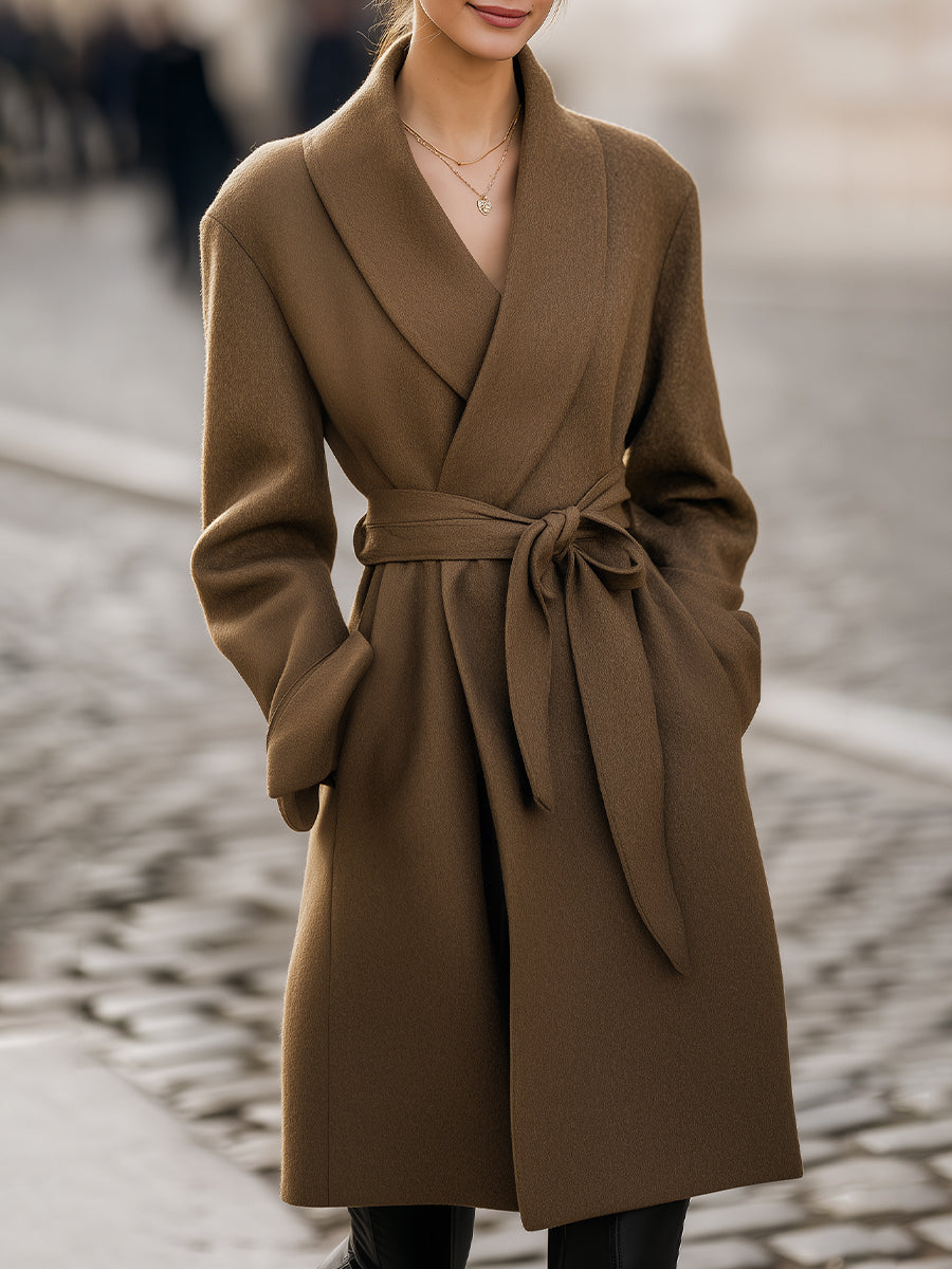 Camel Belted Wrap Coat