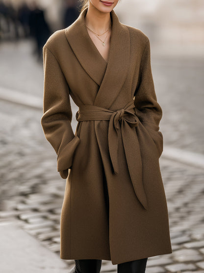 Camel Belted Wrap Coat