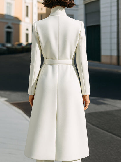 White Belted Structured Midi Coat