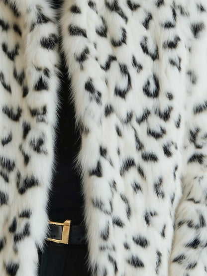 Mooyius White Faux Fur Leopard Print Coat