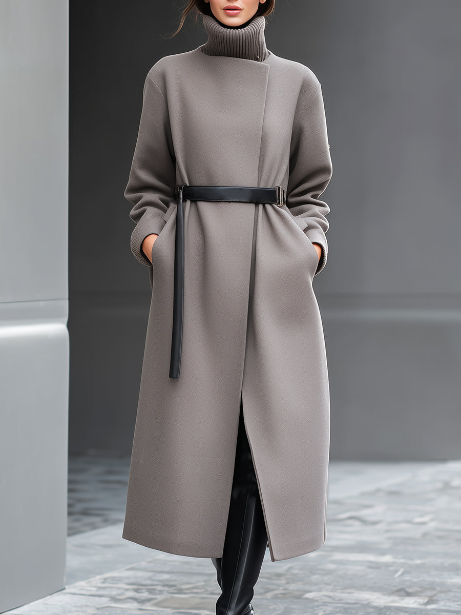 Taupe Coat With Minimalist Belted Design