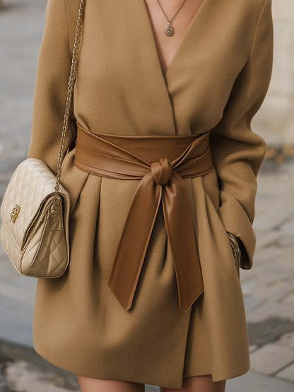 Camel Belted Wrap Coat