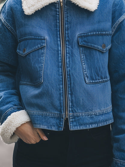 Vintage-Inspired Sherpa-Lined Denim Jacket