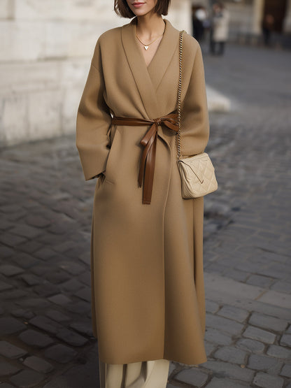 Camel Belted Kimono-Style Coat