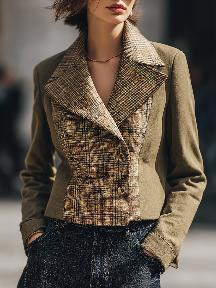 Plaid Contrast Cropped Blazer