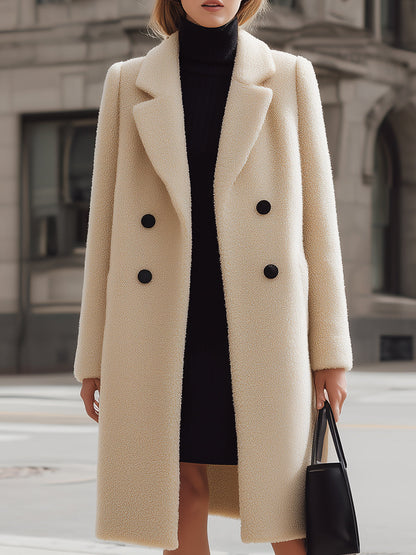 Cream - Colored Textured Wool Coat