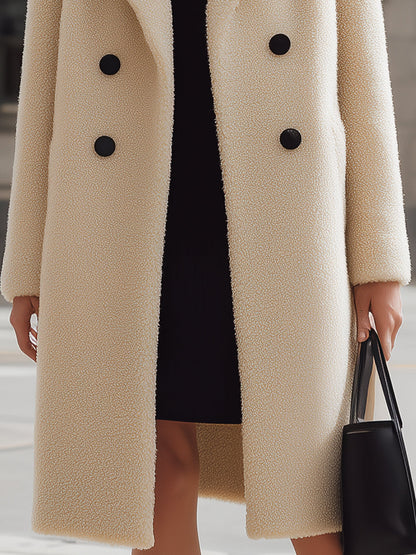 Cream - Colored Textured Wool Coat