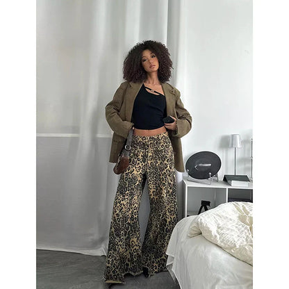 Sweet Baggy Washed Pink Leopard Brown High Waist Trashy Jean