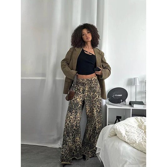 Sweet Baggy Washed Pink Leopard Brown High Waist Trashy Jean