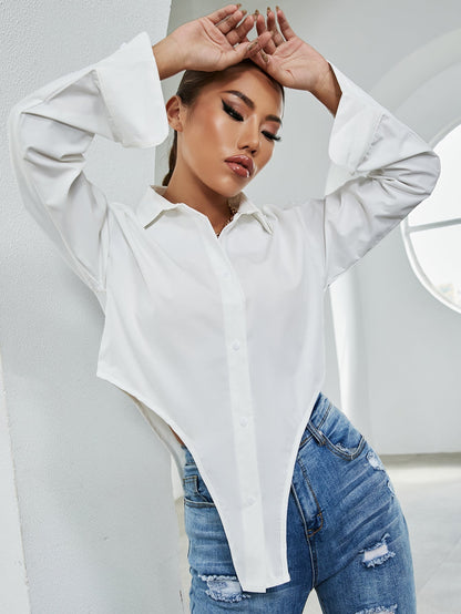fermon - Asymmetrical Hem Crop Blouse