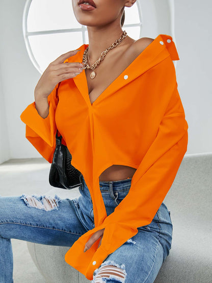 fermon - Asymmetrical Hem Crop Blouse