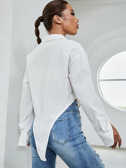 fermon - Asymmetrical Hem Crop Blouse