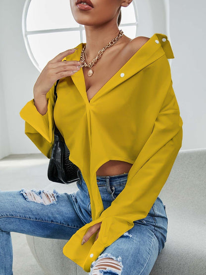 fermon - Asymmetrical Hem Crop Blouse
