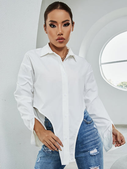 fermon - Asymmetrical Hem Crop Blouse